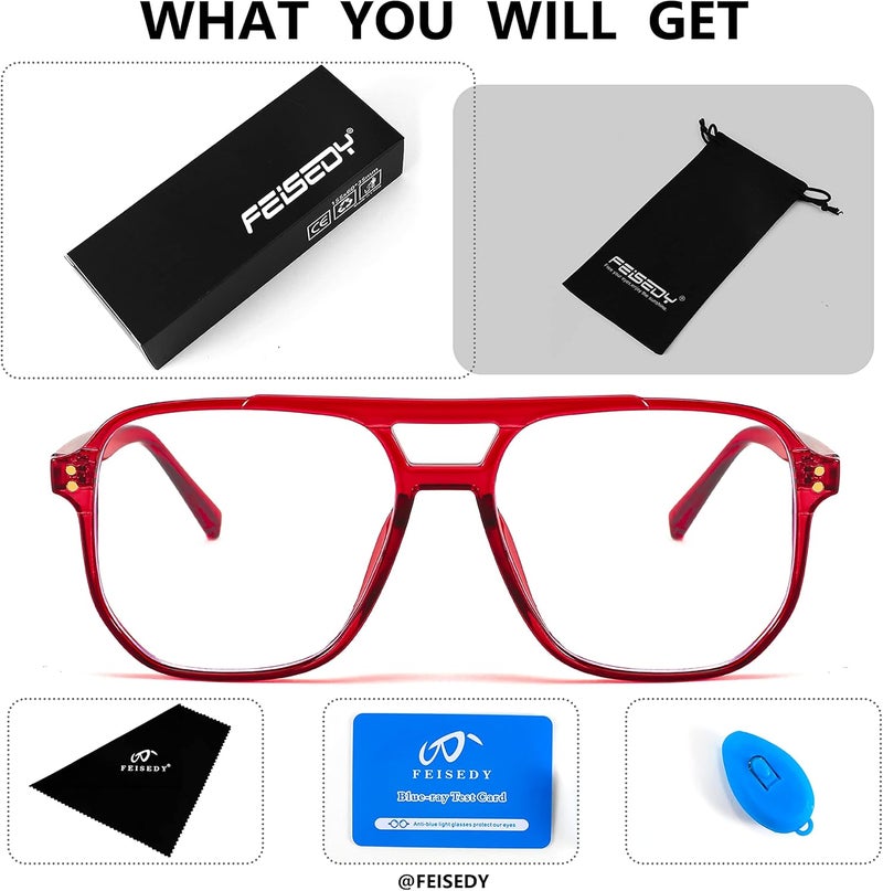 FEISEDY Blue Light Blocking Glasses Fake Nerd Clear Square Computer Lightweight Pilot Glasses Frame Oversized B2866 - Image 4